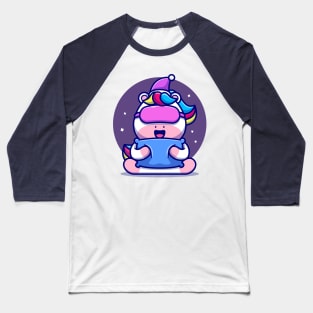 Cute Unicorn Sleeping With Pillow Cartoon Baseball T-Shirt